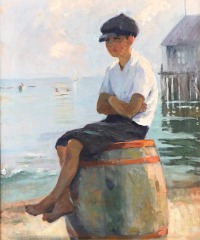 Young boy with Cap on Barrel